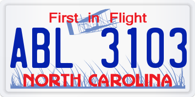 NC license plate ABL3103
