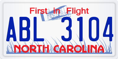 NC license plate ABL3104