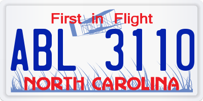NC license plate ABL3110