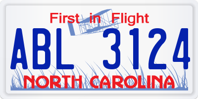 NC license plate ABL3124