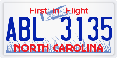 NC license plate ABL3135