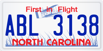 NC license plate ABL3138