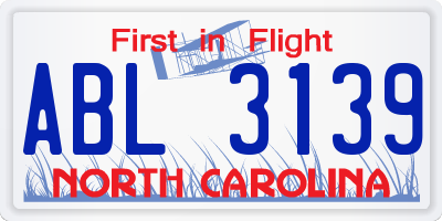 NC license plate ABL3139
