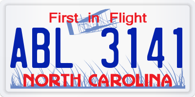 NC license plate ABL3141