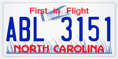 NC license plate ABL3151
