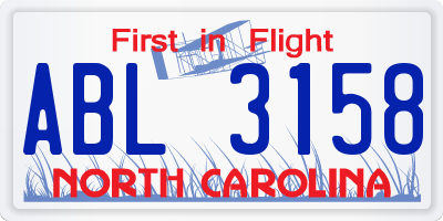 NC license plate ABL3158