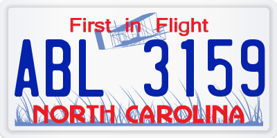 NC license plate ABL3159