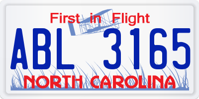 NC license plate ABL3165