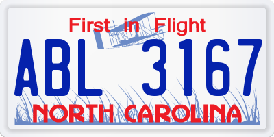 NC license plate ABL3167
