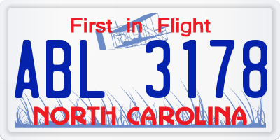 NC license plate ABL3178