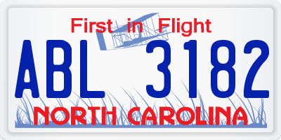 NC license plate ABL3182