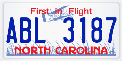 NC license plate ABL3187