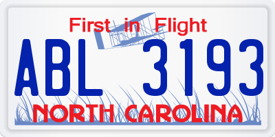 NC license plate ABL3193