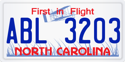 NC license plate ABL3203