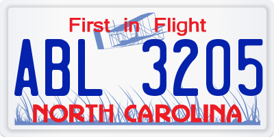 NC license plate ABL3205
