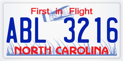 NC license plate ABL3216