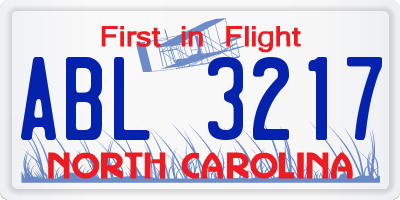 NC license plate ABL3217