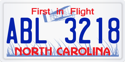 NC license plate ABL3218