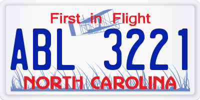 NC license plate ABL3221
