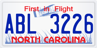 NC license plate ABL3226