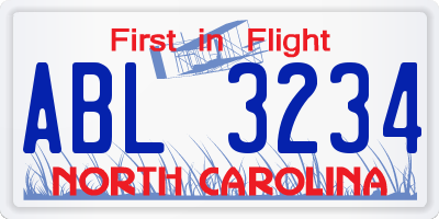 NC license plate ABL3234