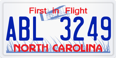 NC license plate ABL3249