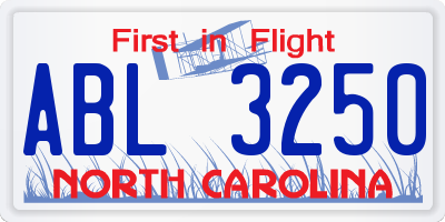 NC license plate ABL3250