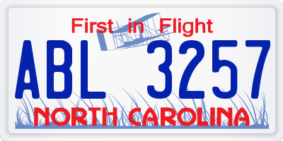 NC license plate ABL3257