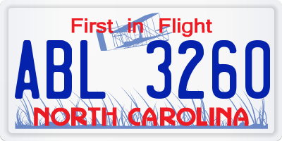NC license plate ABL3260