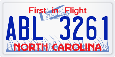 NC license plate ABL3261
