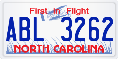 NC license plate ABL3262