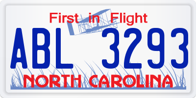 NC license plate ABL3293