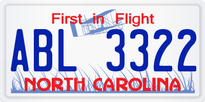 NC license plate ABL3322