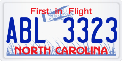 NC license plate ABL3323