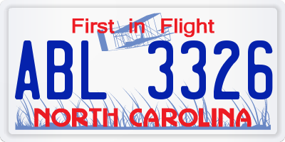NC license plate ABL3326