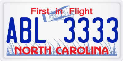 NC license plate ABL3333