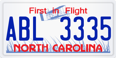 NC license plate ABL3335