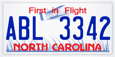 NC license plate ABL3342