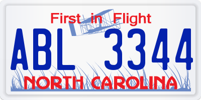 NC license plate ABL3344