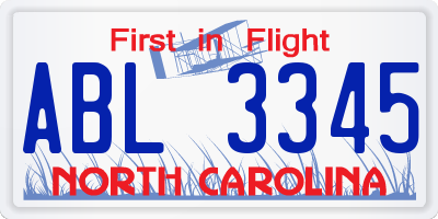 NC license plate ABL3345