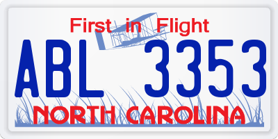 NC license plate ABL3353