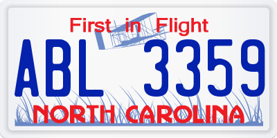 NC license plate ABL3359