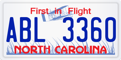 NC license plate ABL3360