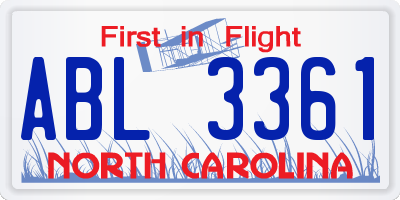 NC license plate ABL3361