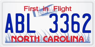 NC license plate ABL3362