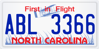 NC license plate ABL3366