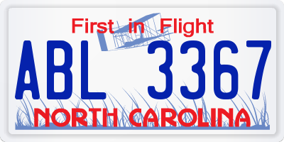 NC license plate ABL3367