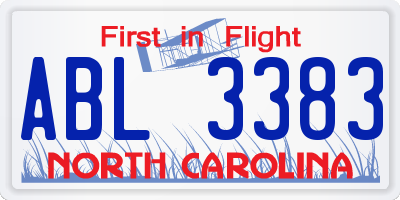 NC license plate ABL3383