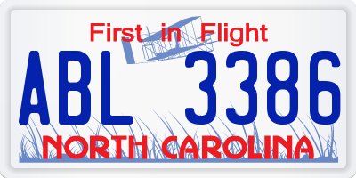NC license plate ABL3386