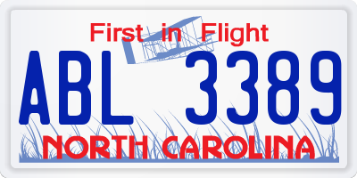 NC license plate ABL3389